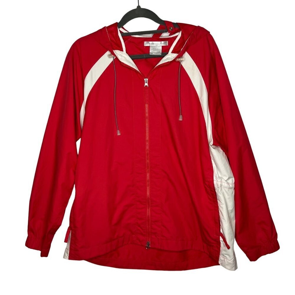 Nike Golf Fit Storm Full Zip Hooded Windbreaker Jacket Pink‎ White Pockets Large